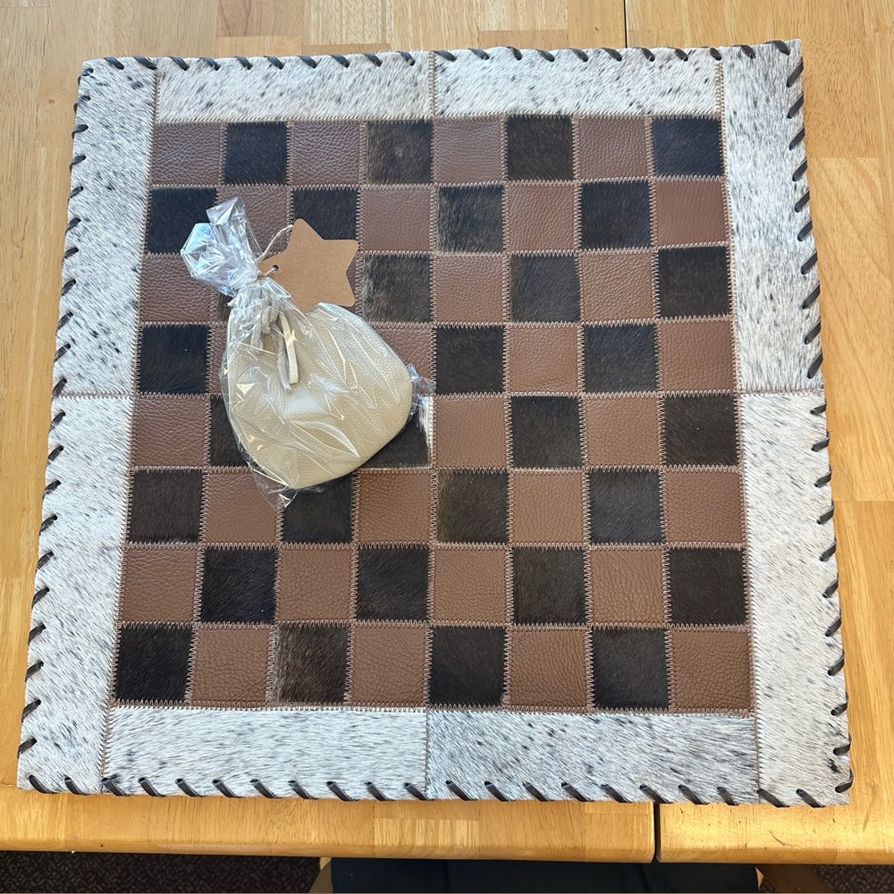 Cowhide and leather Brown and White Checkered Table Mat